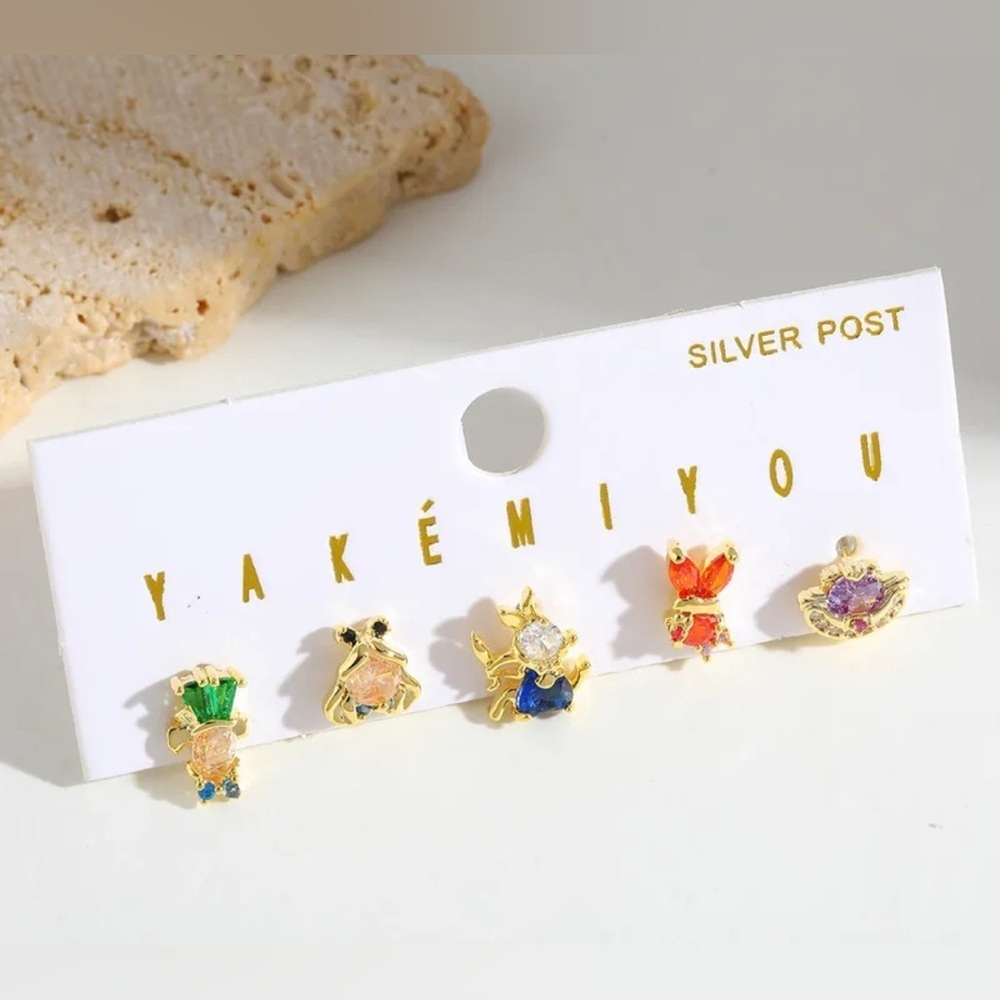 14K Gold Disney Alice In Wonderland Theme Mismatched Stud Earring Set Character - Picture 3 of 3